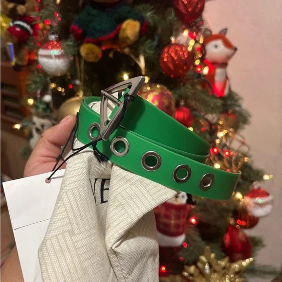 Bottega Veneta Vibrant Green Belt with Silver Buckle